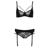 Комплект білизни Passion PAULINE SET S/M, black, стрепи, ліф, стрінги і пояс для панчох — Переглянути зображення 5