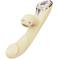 Вакуумний вібратор-кролик з підігрівом KISSTOY A-King Pro Yellow, з LED-екраном — Переглянути зображення 1