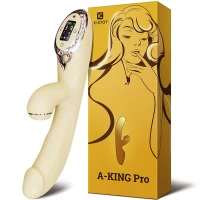 Вакуумний вібратор-кролик з підігрівом KISSTOY A-King Pro Yellow, з LED-екраном — Переглянути зображення 4