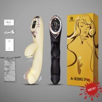 Вакуумний вібратор-кролик з підігрівом KISSTOY A-King Pro Yellow, з LED-екраном — Переглянути зображення 5