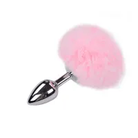 Металева анальна пробка Кролячий хвостик Alive Fluffy Plug S Pink, діаметр 2,8 см — Переглянути зображення 1