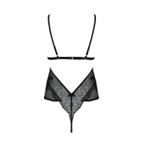 Боди Passion AMBERLY BODY 6XL/7XL black, ассиметричный крой, кружевной лиф, золотая нить