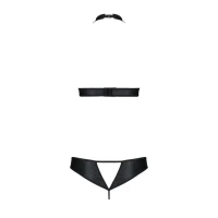 Комплект із екошкіри Passion MALWIA SET with Open Bra 4XL/5XL black, топ та трусики з люверсами — Переглянути зображення 4