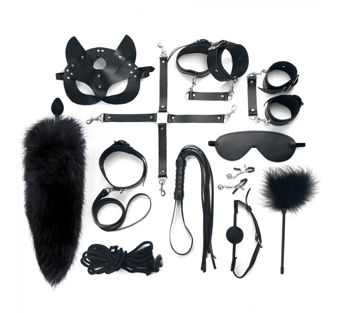 Набір BDSM Art Of Sex – Maxi BDSM Set Leather, 13 предметів, чорний, натуральна шкіра