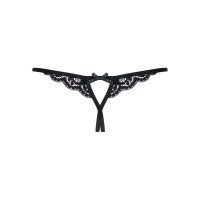 Мереживні танги з двома отворами Obsessive 831-THC-1 crotchless thongL/XL, чорні, бантики