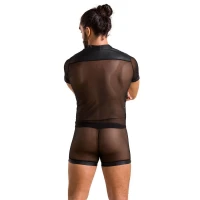 Комплект сітчастої чоловічої білизни Passion 052 SET MICHAEL 2XL/3XL black сорочка, боксери заклепки — Переглянути зображення 6