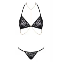 Комплект із ланцюжками Obsessive Pantheria 2-pcs set black S/M, бюстгальтер, трусики — Просмотреть изображение 3
