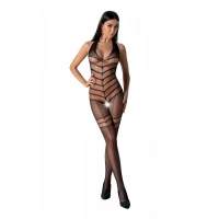 Бодістокінг з плетінням на животику Passion BS100 One Size, black, декоративний шов, з доступом — Переглянути зображення 1
