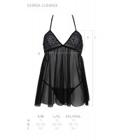 Пеньюар Passion KERRIA CHEMISE black, L/XL, мереживний верх, трусики в комплекті