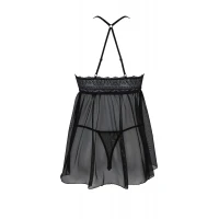 Пеньюар Passion KERRIA CHEMISE black, L/XL, мереживний верх, трусики в комплекті — Переглянути зображення 4