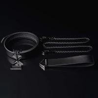 Нашийник з повідцем LOCKINK Tied Collar with Leash Set, чорний, ланцюг зі шкіряною петлею та карабіном — Переглянути зображення 4