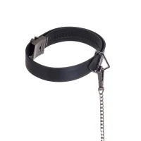 Нашийник з повідцем LOCKINK Tied Collar with Leash Set, чорний, ланцюг зі шкіряною петлею та карабіном — Переглянути зображення 3