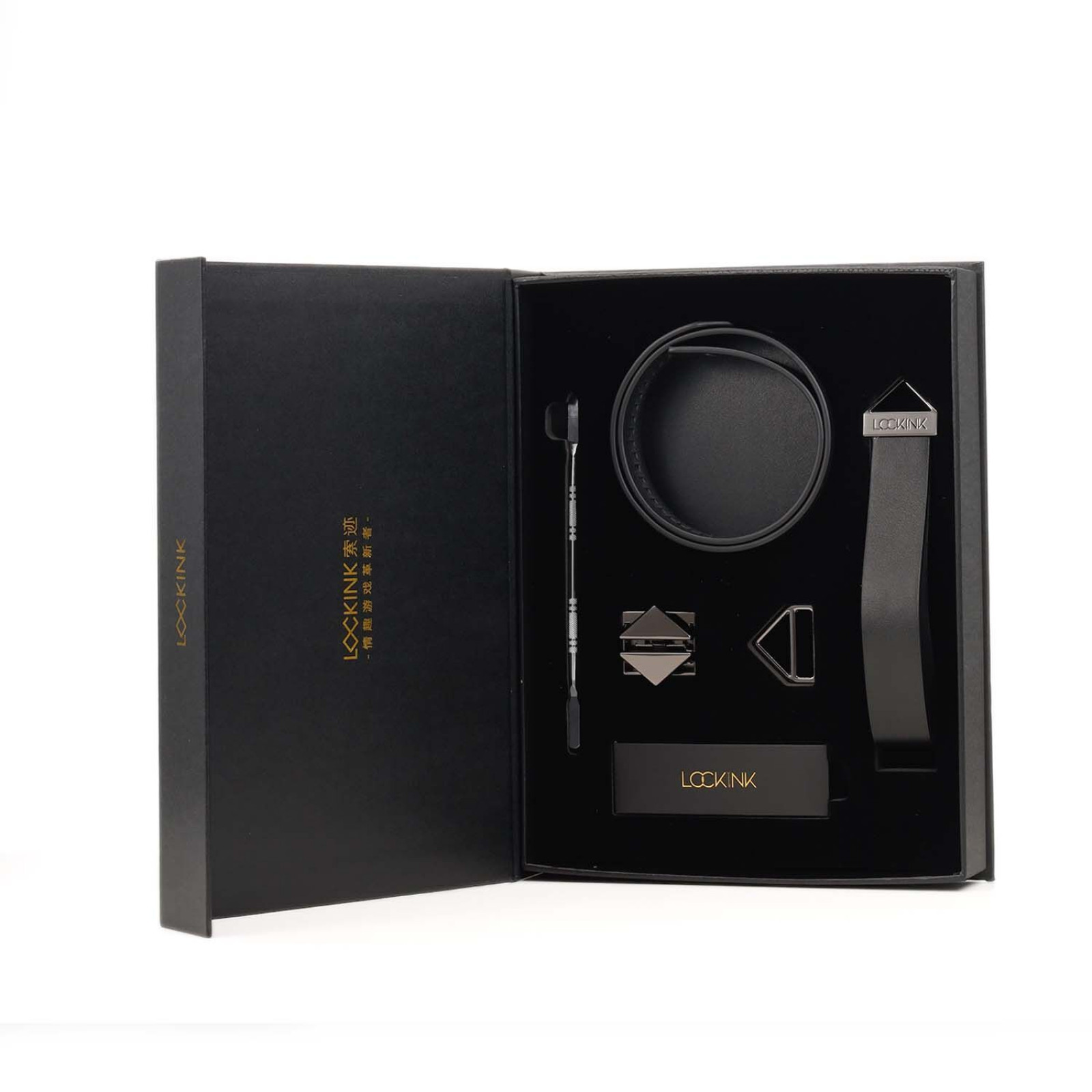 Нашийник з повідцем LOCKINK Tied Collar with Leash Set, чорний, ланцюг зі шкіряною петлею та карабіном