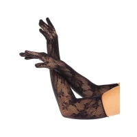 Рукавички Leg Avenue Lace Opera Length Gloves, One Size, чорні, вище ліктя, сітка з квітковим візерунком — Переглянути зображення 1