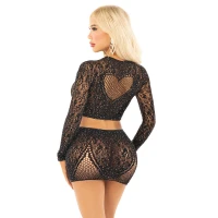 Блискучий комплект кроп-топ і спідниця Leg Avenue Rhinestone One Size, Black, довгий рукав — Переглянути зображення 2