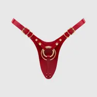 Трусики для страпона Strap-On-Me Leatherette Harness Fabulous - One Size - Red Glossy — Переглянути зображення 1