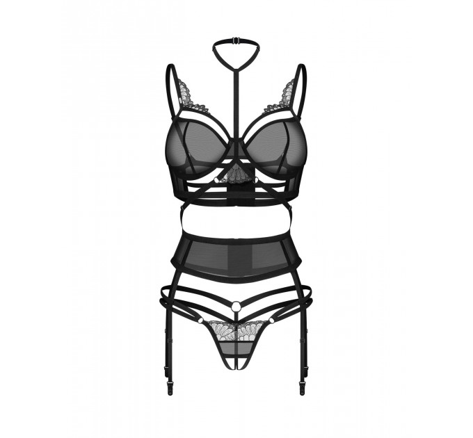 Комплект Obsessive Premisis Black 3-pcs crotchless set L/XL
