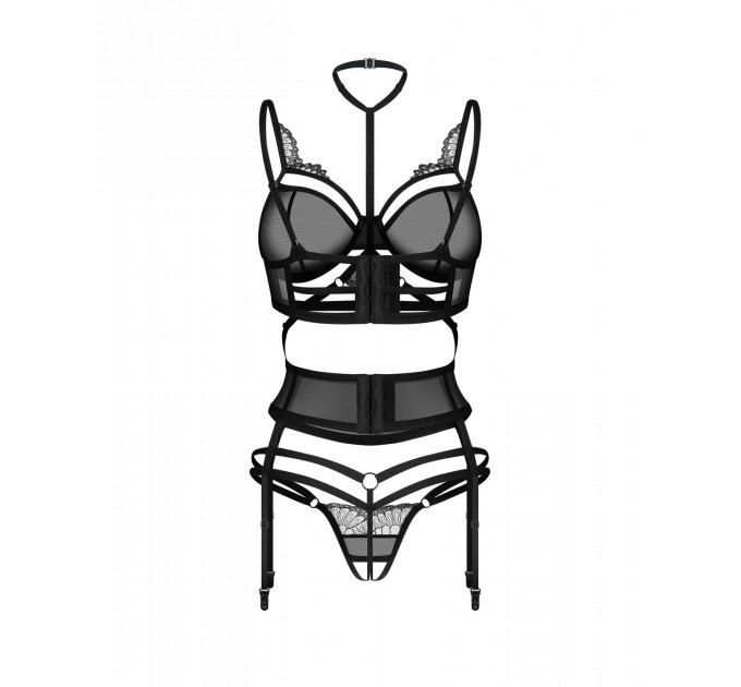 Комплект Obsessive Premisis Black 3-pcs crotchless set L/XL