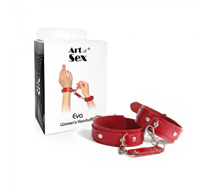 Наручники із натуральної шкіри Art of Sex - Eva, колір червоний