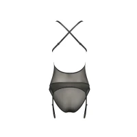 Корсет з декольте Passion ERZA CORSET S/M, black, пажі, трусики, напівпрозорий — Переглянути зображення 4