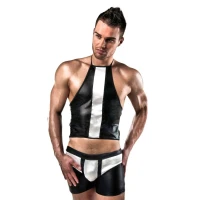 Розпродаж!!! Комплект білизни Passion 018 SET S/M, чорні шортики і топік з білими елементами — Переглянути зображення 1