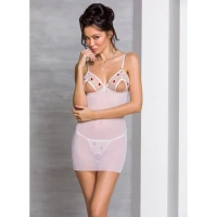 Сорочка з вирізами на грудях, стрінги Passion LOVELIA CHEMISE L/XL, white — Переглянути зображення 3
