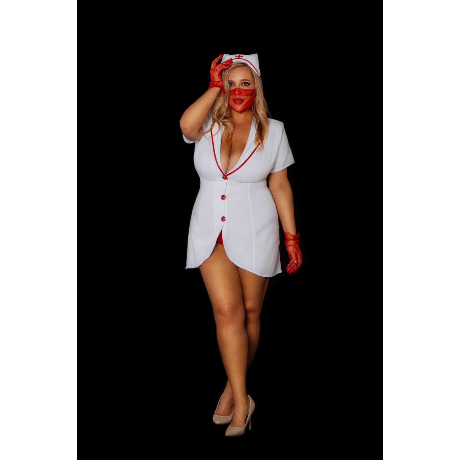 Эротический костюм медсестры «Исполнительная Луиза» XL, халатик, шапочка, перчатки, маска