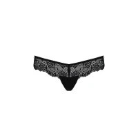 Мереживні трусики-танга з атласним бантиком Passion NAJA THONG XXL/XXXL, black — Переглянути зображення 5