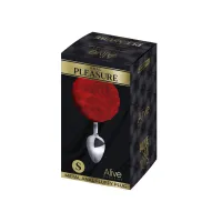 Металева анальна пробка Кролячий хвостик Alive Fluffy Plug S Red, діаметр 2,8 см — Переглянути зображення 2
