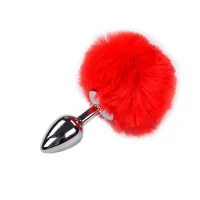Металева анальна пробка Кролячий хвостик Alive Fluffy Plug S Red, діаметр 2,8 см — Переглянути зображення 1