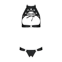 Комплект із екошкіри Passion MALWIA SET with Open Bra 6XL/7XL black, топ та трусики з люверсами — Переглянути зображення 3