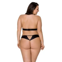 Комплект із екошкіри Passion MALWIA SET with Open Bra 6XL/7XL black, топ та трусики з люверсами — Переглянути зображення 2