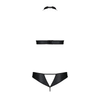 Комплект из экокожи Passion MALWIA SET with Open Bra 6XL/7XL black, топ и трусики с люверсами