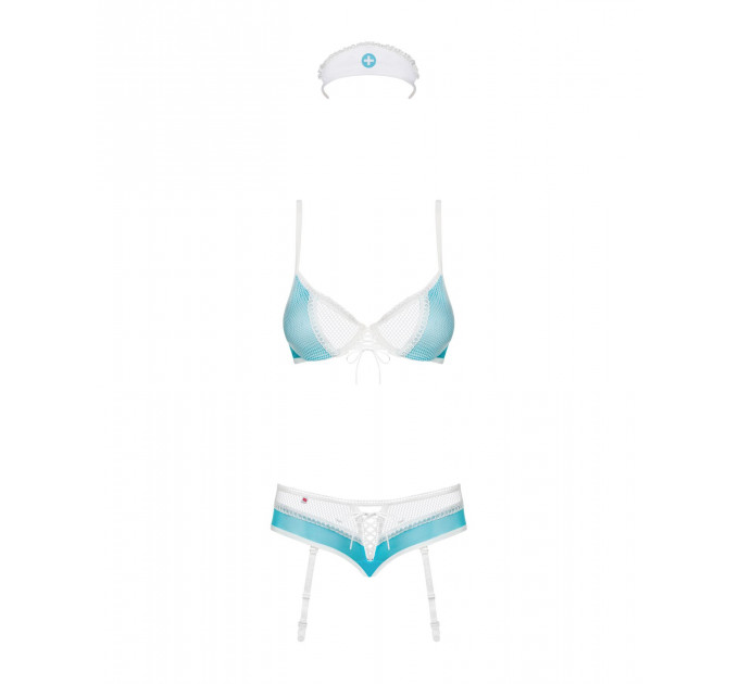 Еротичний костюм медсестри Obsessive 834-CST-6 S/M, біло-блакитний