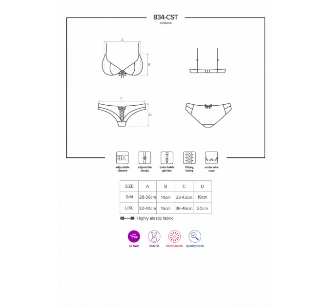 Еротичний костюм медсестри Obsessive 834-CST-6 S/M, біло-блакитний