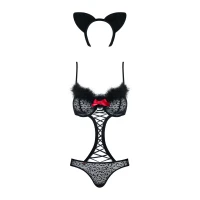 Еротичний костюм гепарду Obsessive Gepardina 3 pcs costume L/XL, чорний, хутряне оздоблення, монокін — Переглянути зображення 5