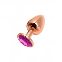 Металева анальна пробка Wooomy Tralalo Rose Gold Metal Plug Magenta S, діаметр 2,8 см, довжина 7 см — Переглянути зображення 1