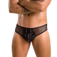 Чоловічі труси зі шнурівкою Passion 035 SLIP RICHARD S/M Black, екошкіра, сітка — Переглянути зображення 1