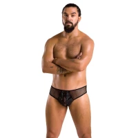 Чоловічі труси зі шнурівкою Passion 035 SLIP RICHARD S/M Black, екошкіра, сітка — Переглянути зображення 3