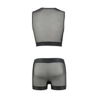 Комплект чоловічої білизни на шнурівці Passion 053 SET WILLIAM L/XL Black, жилет, боксери — Переглянути зображення 6