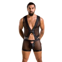 Комплект чоловічої білизни на шнурівці Passion 053 SET WILLIAM L/XL Black, жилет, боксери — Переглянути зображення 3