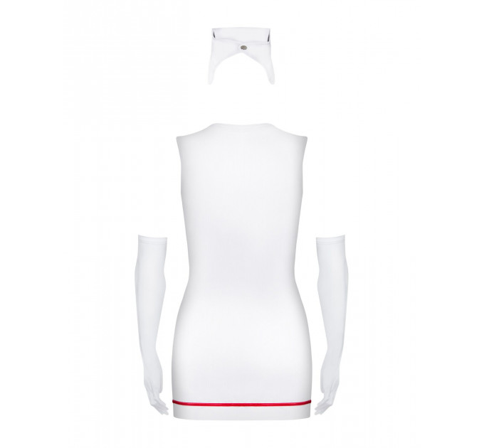 Еротичний костюм медсестри Obsessive Emergency dress S/M, white, сукня, стринги, рукавички, чепчик, стетоскоп