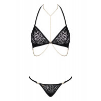Комплект с цепочками Obsessive Pantheria 2-pcs set black L/XL, бюстгальтер, трусики
