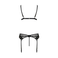 Комплект белья Passion NESSY SET S/M black, бюстгальтер, пояс для чулок, стринги