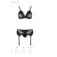 Комплект белья Passion NESSY SET S/M black, бюстгальтер, пояс для чулок, стринги