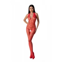 Бодістокінг з плетінням на животику Passion BS100 One Size, red, декоративний шов, з доступом — Переглянути зображення 1