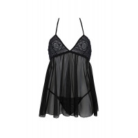 Пеньюар Passion KERRIA CHEMISE black, S/M, мереживний верх, трусики в комплекті