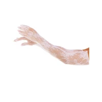 Рукавички Leg Avenue Lace Opera Length Gloves, One Size, білі, вище ліктя, сітка з квітковим візерунком — Переглянути зображення 1