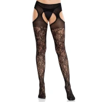 Колготки Leg Avenue Cross Hatch Floral Lace Suspender Hose One Size — Переглянути зображення 2