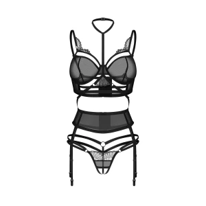 Комплект Obsessive Premisis Black 3-pcs crotchless set 2XL/3X